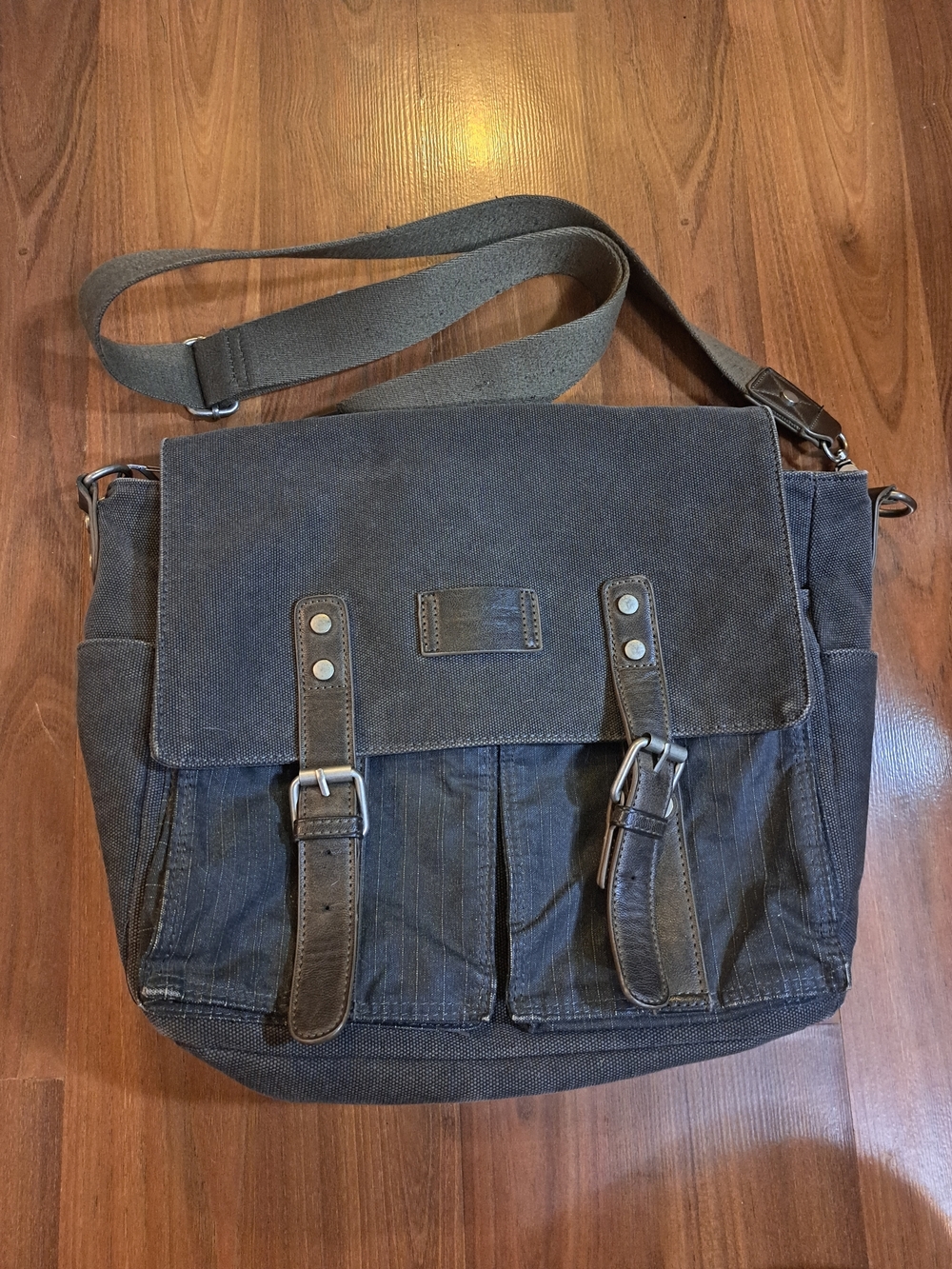 Slate Gray Canvas Messenger Bag with Leather Accents. Solid Heavy Bag!